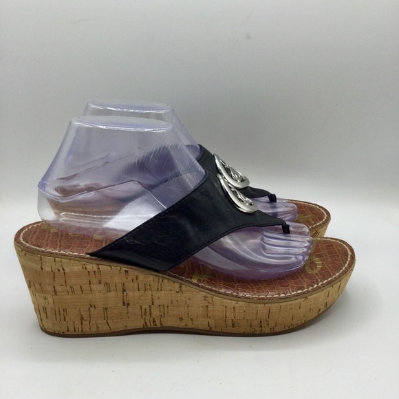 SAM Edelman Ruth Black Cork Wedge Sandals size 9.5M - Picture 6 of 12